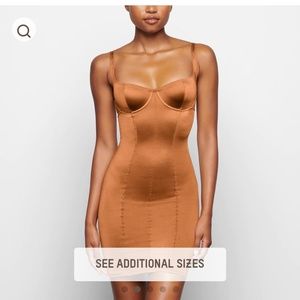 SKIMS Stretch Satin Corset Dress (S) Bronze NWT